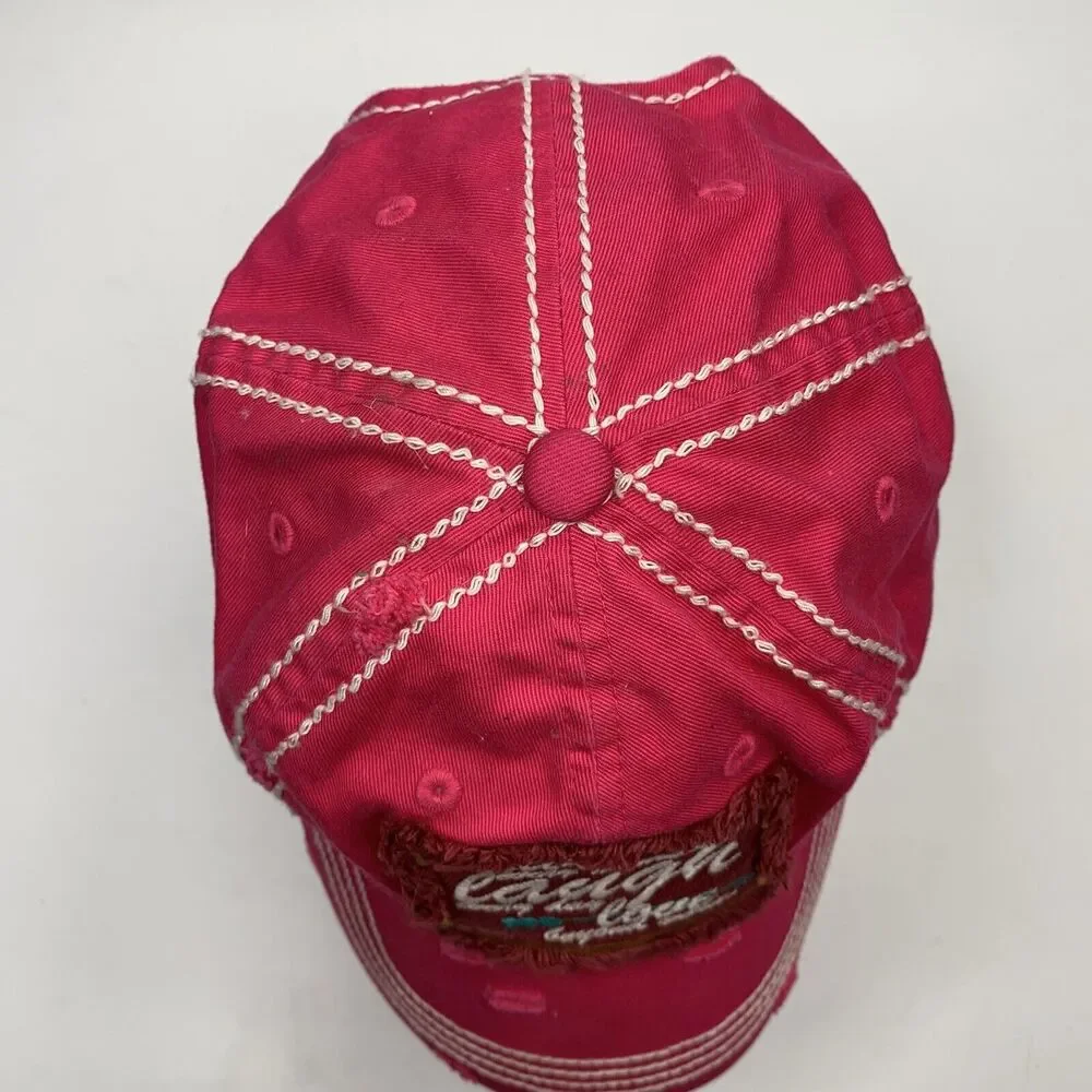 Distressed Live Laugh Love Strapback Hat Baseball Cap Hot Pink Adjustable Womens